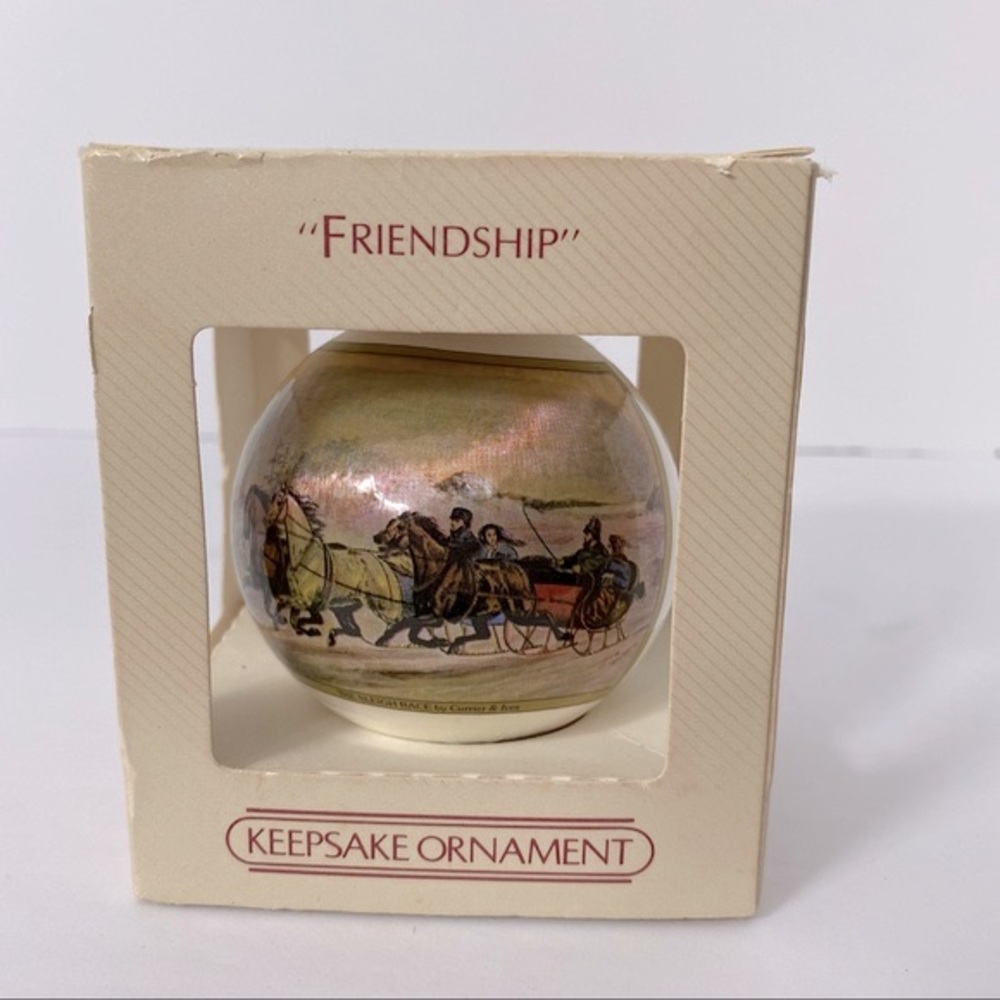 Vintage Hallmark Glass Ornament 1984 'Friendship' Keepsake Sleighing Christmas
